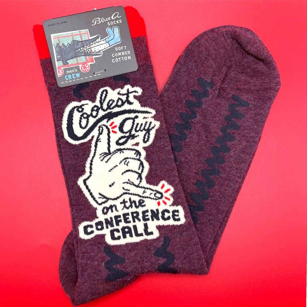 Blue Q Coolest Guy Conference Call‎ Socks Mens 7-12 Purple Novelty Crew Cotton